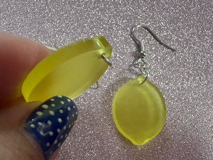 Lemon Earrings: Laser Cut Acrylic Lemons with Green Leaves, Lemonade, Fruit, Citrus, Food Earrings, Gifts for Her/Him/Them