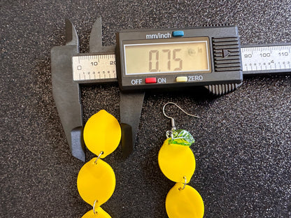 Lemon Earrings: Laser Cut Acrylic Lemons with Green Leaves, Lemonade, Fruit, Citrus, Food Earrings, Gifts for Her/Him/Them