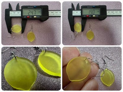 Lemon Earrings: Laser Cut Acrylic Lemons with Green Leaves, Lemonade, Fruit, Citrus, Food Earrings, Gifts for Her/Him/Them