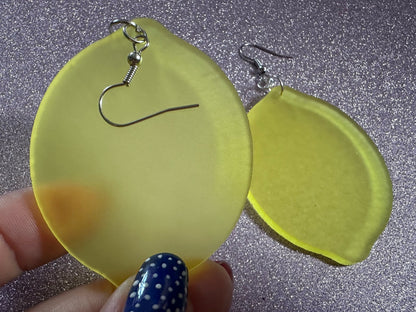Lemon Earrings: Laser Cut Acrylic Lemons with Green Leaves, Lemonade, Fruit, Citrus, Food Earrings, Sour, Best Gifts for Her/Him/Them