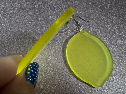 Lemon Earrings: Laser Cut Acrylic Lemons with Green Leaves, Lemonade, Fruit, Citrus, Food Earrings, Sour, Best Gifts for Her/Him/Them
