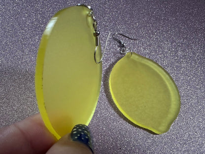 Lemon Earrings: Laser Cut Acrylic Lemons with Green Leaves, Lemonade, Fruit, Citrus, Food Earrings, Sour, Best Gifts for Her/Him/Them