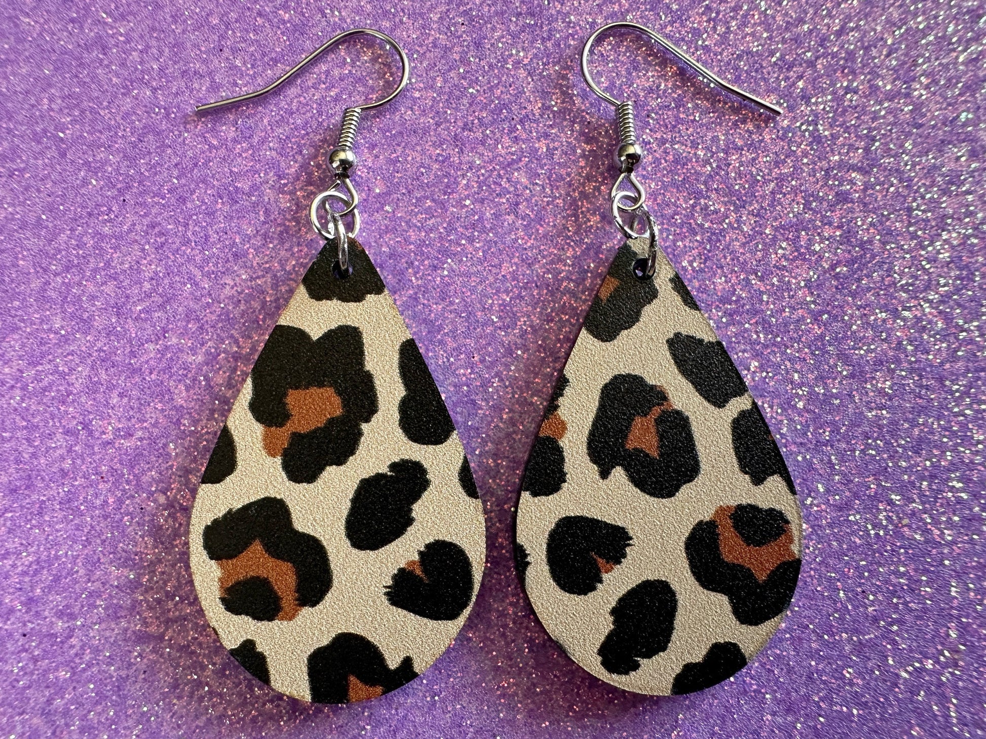 Leopard Print Earrings: Laser Cut Acrylic Leopard Hearts, Safari, Big Cats, Animal Print, Feline, Zoo, Sassy, Best Gifts for Her/Him/Them