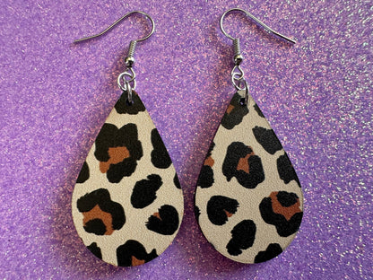Leopard Print Earrings: Laser Cut Acrylic Leopard Hearts, Safari, Big Cats, Animal Print, Feline, Zoo, Sassy, Best Gifts for Her/Him/Them