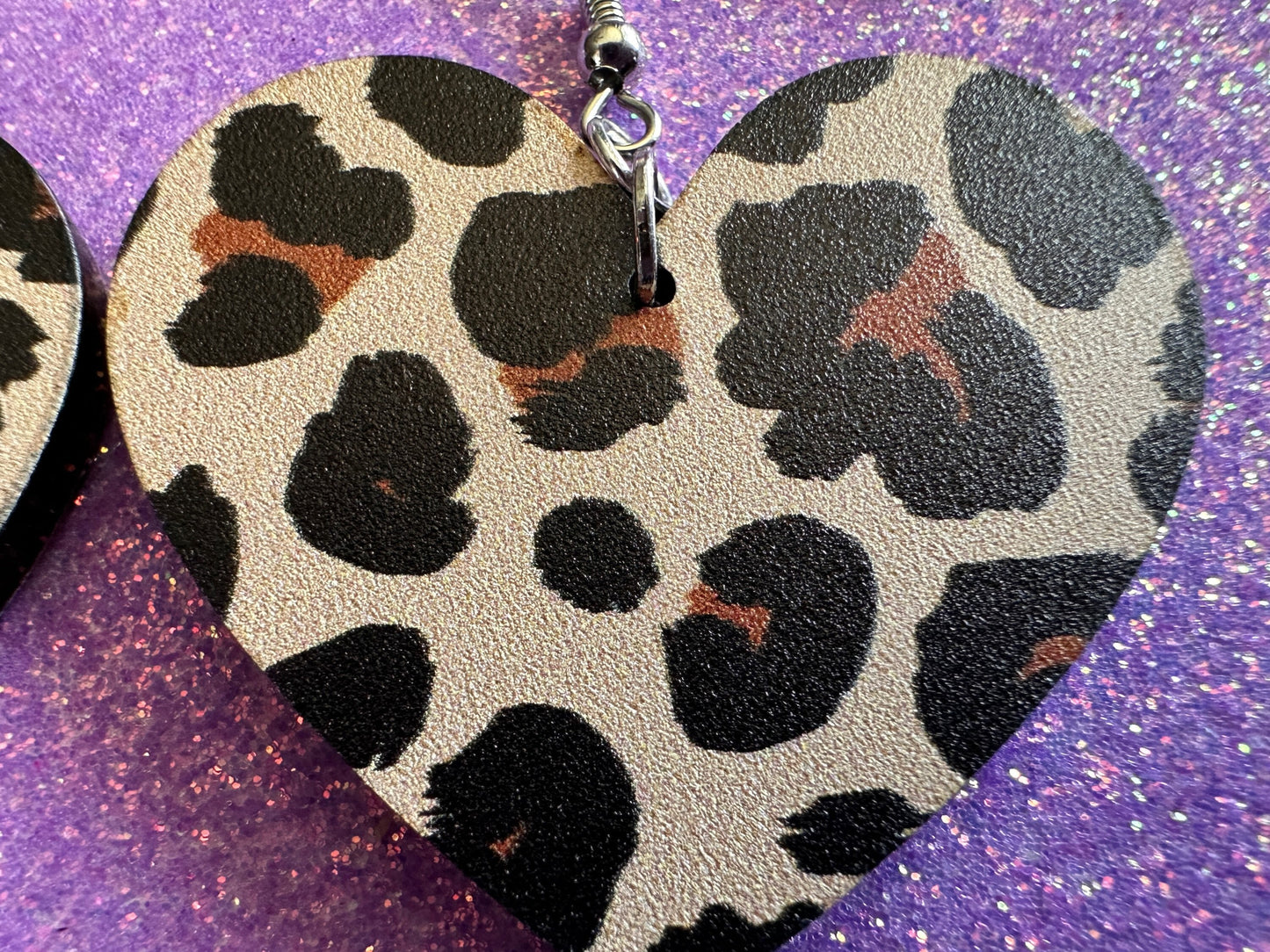 Leopard Print Earrings: Laser Cut Acrylic Leopard Hearts, Safari, Big Cats, Animal Print, Feline, Zoo, Sassy, Best Gifts for Her/Him/Them