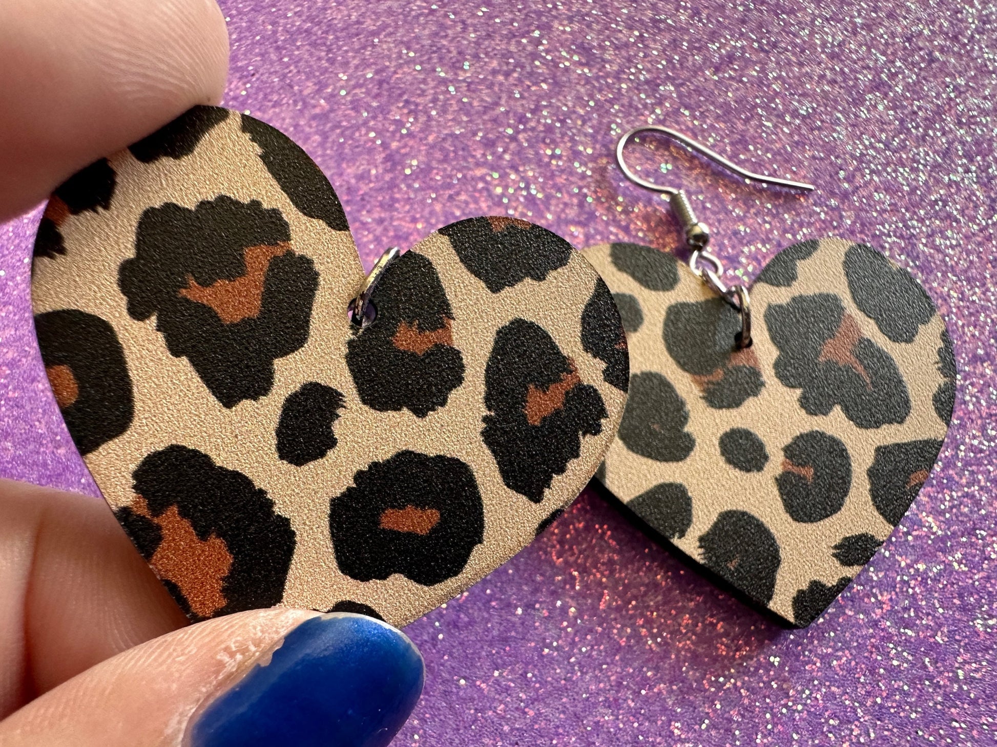 Leopard Print Earrings: Laser Cut Acrylic Leopard Hearts, Safari, Big Cats, Animal Print, Feline, Zoo, Sassy, Best Gifts for Her/Him/Them