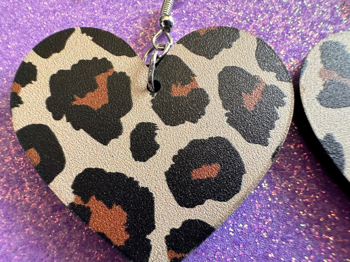 Leopard Print Earrings: Laser Cut Acrylic Leopard Hearts, Safari, Big Cats, Animal Print, Feline, Zoo, Sassy, Best Gifts for Her/Him/Them