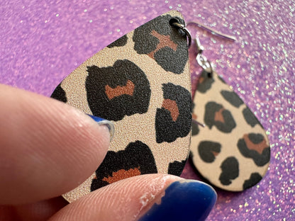 Leopard Print Earrings: Laser Cut Acrylic Leopard Hearts, Safari, Big Cats, Animal Print, Feline, Zoo, Sassy, Best Gifts for Her/Him/Them