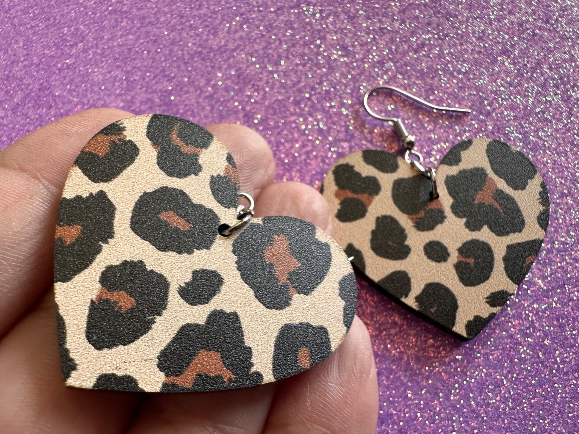 Leopard Print Earrings: Laser Cut Acrylic Leopard Hearts, Safari, Big Cats, Animal Print, Feline, Zoo, Sassy, Best Gifts for Her/Him/Them