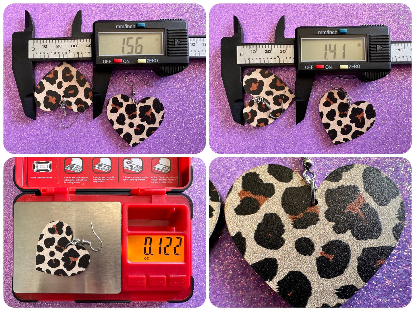 Leopard Print Earrings: Laser Cut Acrylic Leopard Hearts, Safari, Big Cats, Animal Print, Feline, Zoo, Sassy, Best Gifts for Her/Him/Them