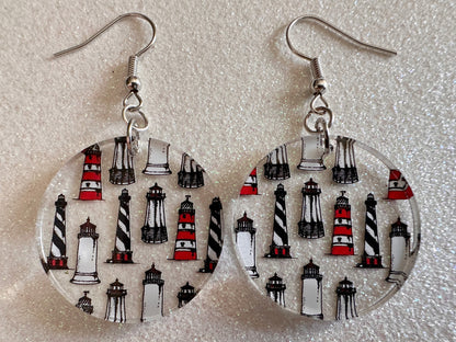 Lighthouse Earrings: Laser Cut Acrylic Lighthouses, New England, Architecture, Ocean, Nautical, Travel, Sightseeing, Gifts for Her/Him/Them