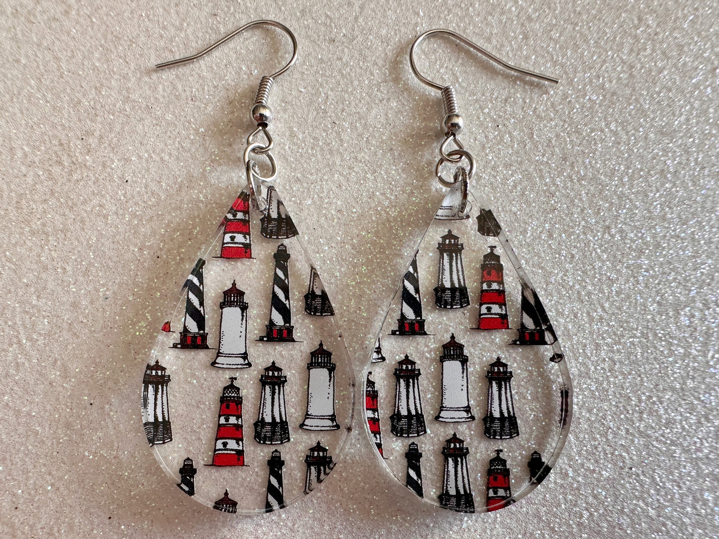 Lighthouse Earrings: Laser Cut Acrylic Lighthouses, New England, Architecture, Ocean, Nautical, Travel, Sightseeing, Gifts for Her/Him/Them