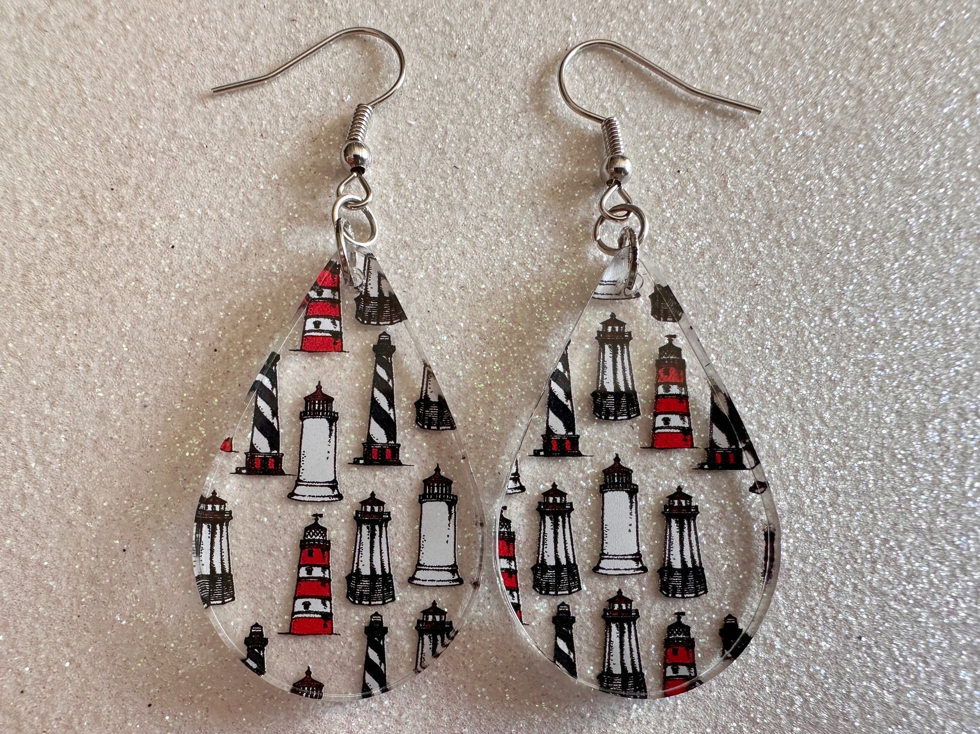 Lighthouse Earrings: Laser Cut Acrylic Lighthouses, New England, Architecture, Ocean, Nautical, Travel, Sightseeing, Gifts for Her/Him/Them