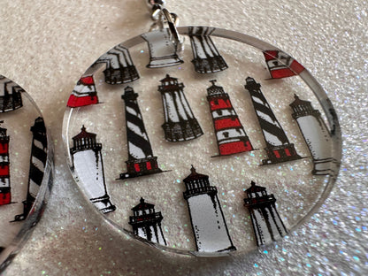 Lighthouse Earrings: Laser Cut Acrylic Lighthouses, New England, Architecture, Ocean, Nautical, Travel, Sightseeing, Gifts for Her/Him/Them