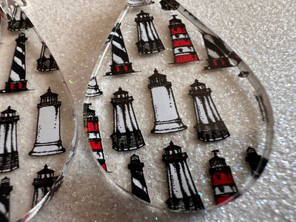 Lighthouse Earrings: Laser Cut Acrylic Lighthouses, New England, Architecture, Ocean, Nautical, Travel, Sightseeing, Gifts for Her/Him/Them