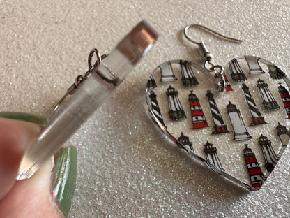 Lighthouse Earrings: Laser Cut Acrylic Lighthouses, New England, Architecture, Ocean, Nautical, Travel, Sightseeing, Gifts for Her/Him/Them
