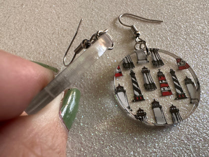Lighthouse Earrings: Laser Cut Acrylic Lighthouses, New England, Architecture, Ocean, Nautical, Travel, Sightseeing, Gifts for Her/Him/Them