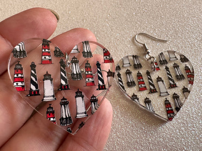 Lighthouse Earrings: Laser Cut Acrylic Lighthouses, New England, Architecture, Ocean, Nautical, Travel, Sightseeing, Gifts for Her/Him/Them