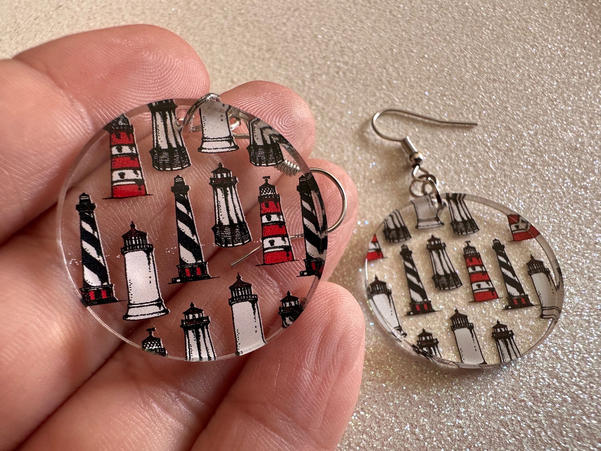 Lighthouse Earrings: Laser Cut Acrylic Lighthouses, New England, Architecture, Ocean, Nautical, Travel, Sightseeing, Gifts for Her/Him/Them