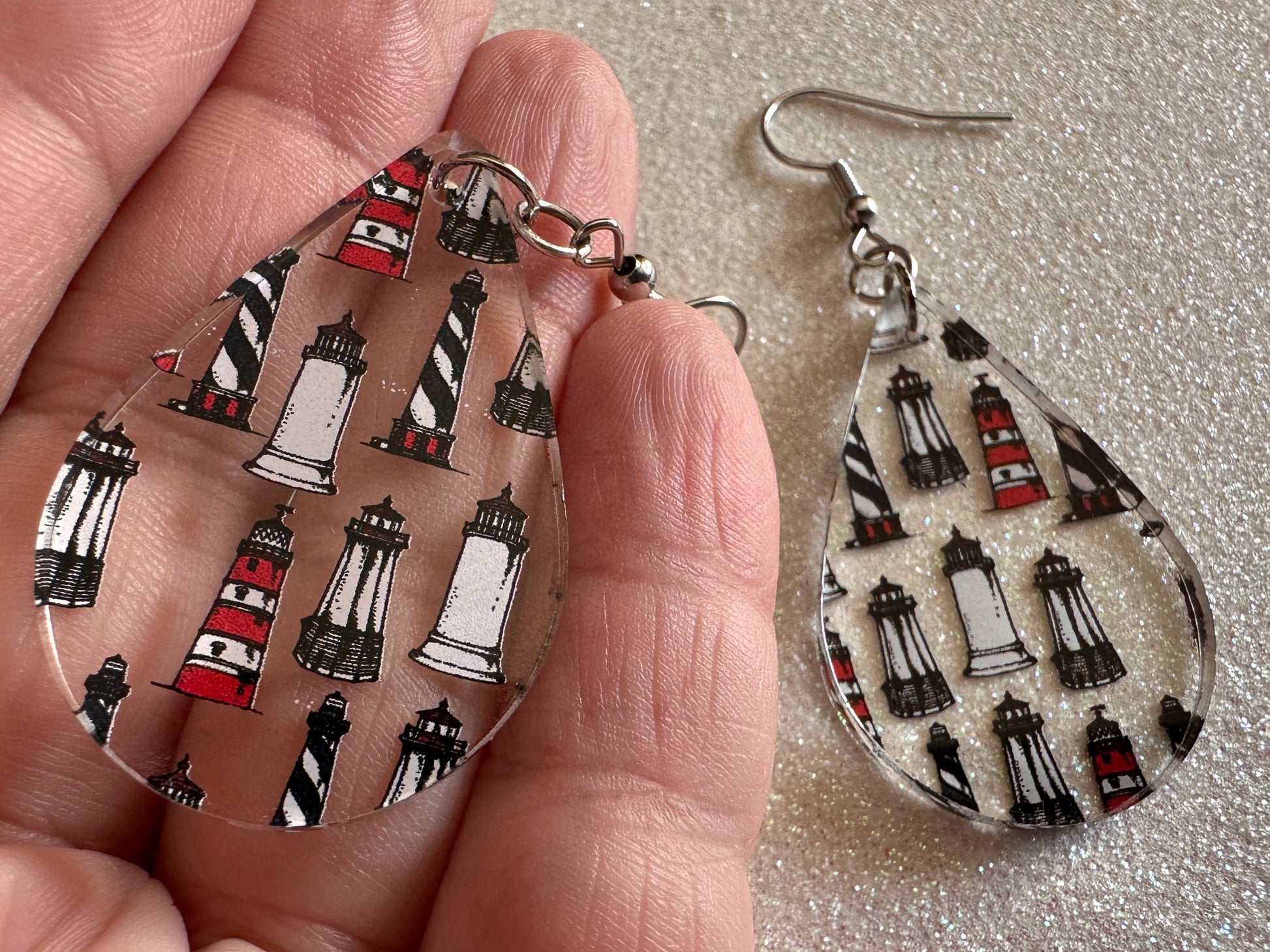 Lighthouse Earrings: Laser Cut Acrylic Lighthouses, New England, Architecture, Ocean, Nautical, Travel, Sightseeing, Gifts for Her/Him/Them