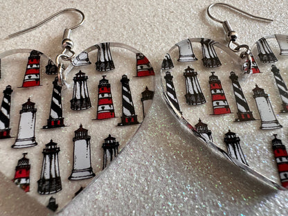 Lighthouse Earrings: Laser Cut Acrylic Lighthouses, New England, Architecture, Ocean, Nautical, Travel, Sightseeing, Gifts for Her/Him/Them