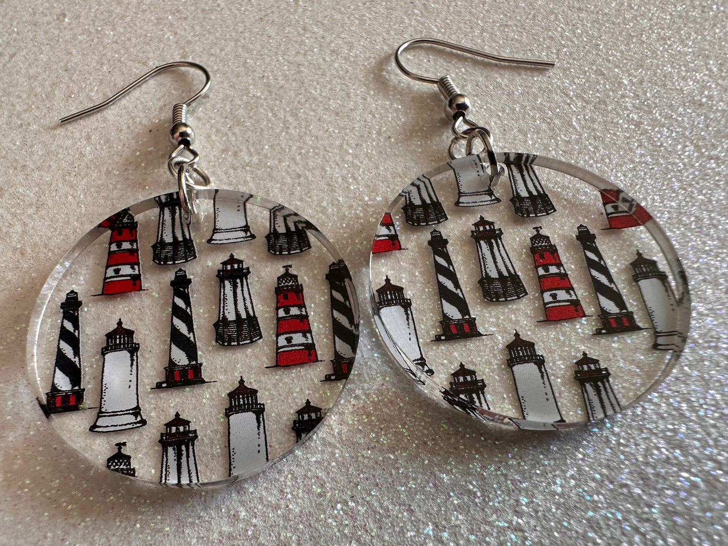 Lighthouse Earrings: Laser Cut Acrylic Lighthouses, New England, Architecture, Ocean, Nautical, Travel, Sightseeing, Gifts for Her/Him/Them
