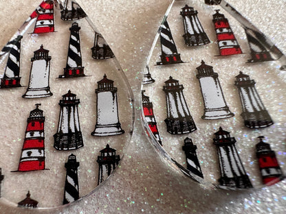 Lighthouse Earrings: Laser Cut Acrylic Lighthouses, New England, Architecture, Ocean, Nautical, Travel, Sightseeing, Gifts for Her/Him/Them