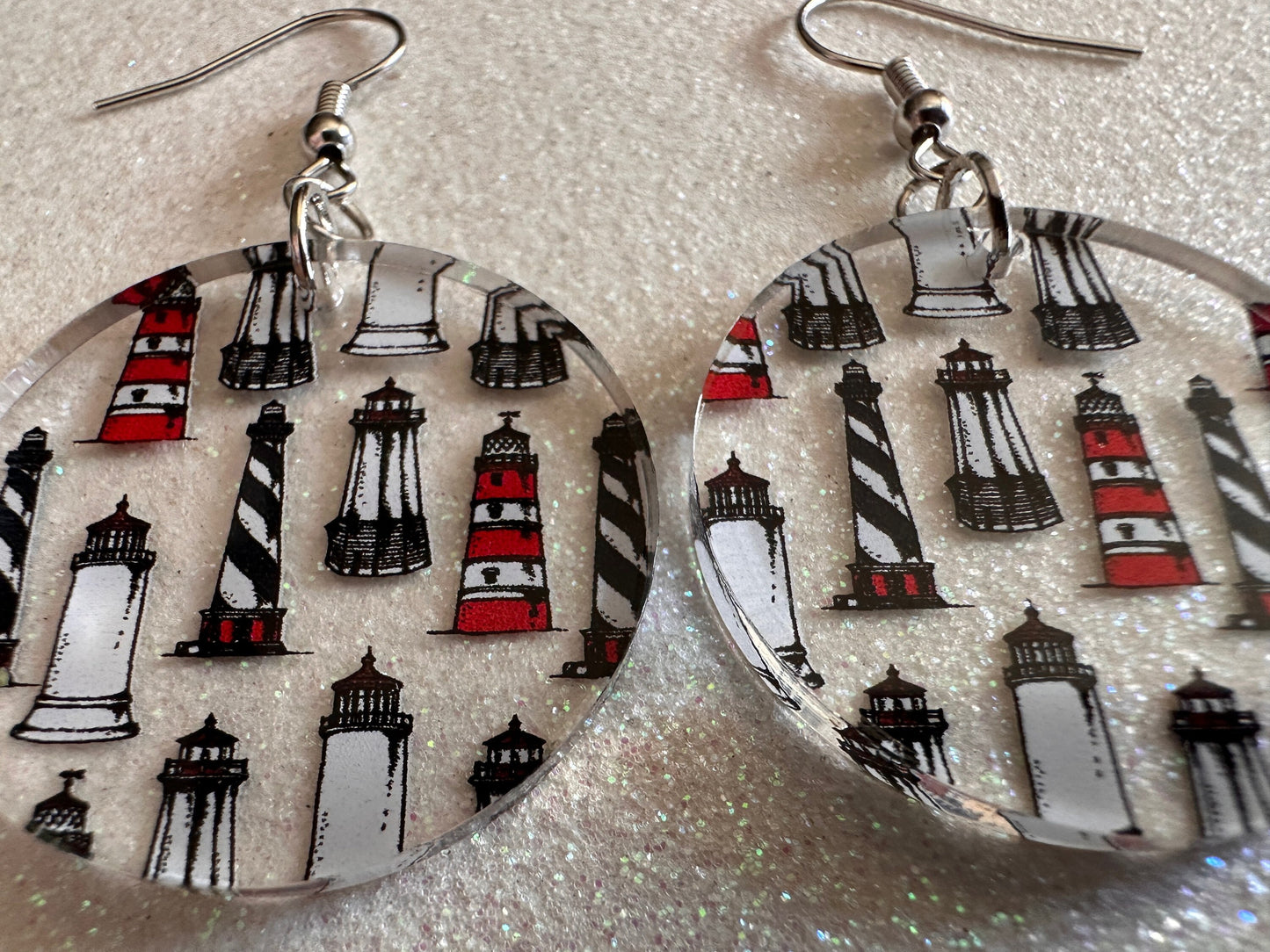 Lighthouse Earrings: Laser Cut Acrylic Lighthouses, New England, Architecture, Ocean, Nautical, Travel, Sightseeing, Gifts for Her/Him/Them