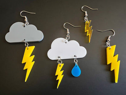 Lightning Earrings: Laser Cut Acrylic Lightning Bolt Earrings, Stormy Weather, Electric, Nature, Climate, Best Gifts for Her/Him/Them