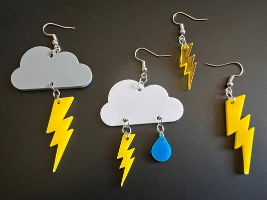 Lightning Earrings: Laser Cut Acrylic Lightning Bolt Earrings, Stormy Weather, Electric, Nature, Climate, Best Gifts for Her/Him/Them