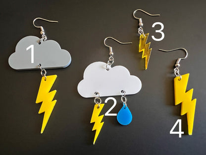 Lightning Earrings: Laser Cut Acrylic Lightning Bolt Earrings, Stormy Weather, Electric, Nature, Climate, Best Gifts for Her/Him/Them