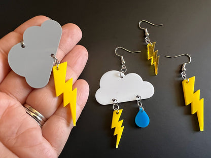 Lightning Earrings: Laser Cut Acrylic Lightning Bolt Earrings, Stormy Weather, Electric, Nature, Climate, Best Gifts for Her/Him/Them
