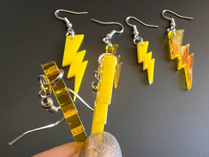 Lightning Earrings: Laser Cut Acrylic Lightning Bolt Earrings, Stormy Weather, Electric, Nature, Climate, Gifts for Her/Him/Them