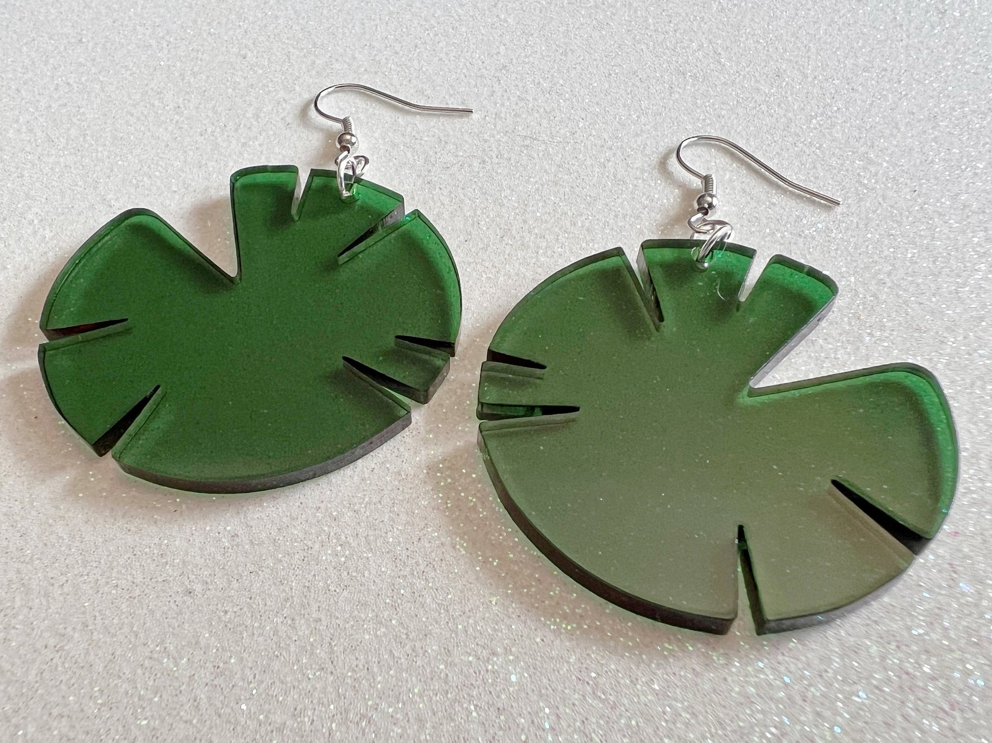 Lily Pad Earrings: Laser Cut Acrylic Green Lily Pads, Simple Outline, Silhouette, Nature, Green Earrings, Plant, Best Gifts for Her/Him/Them