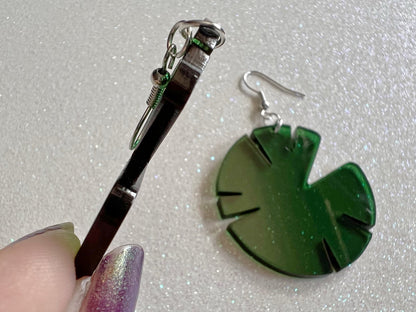 Lily Pad Earrings: Laser Cut Acrylic Green Lily Pads, Simple Outline, Silhouette, Nature, Green Earrings, Plant, Best Gifts for Her/Him/Them