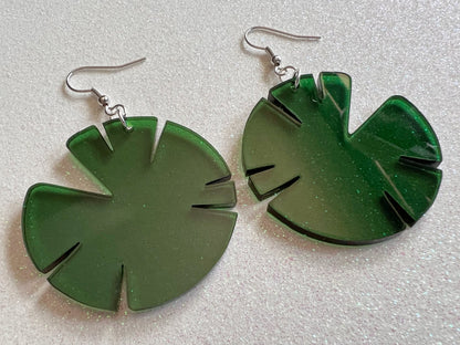 Lily Pad Earrings: Laser Cut Acrylic Green Lily Pads, Simple Outline, Silhouette, Nature, Green Earrings, Plant, Best Gifts for Her/Him/Them