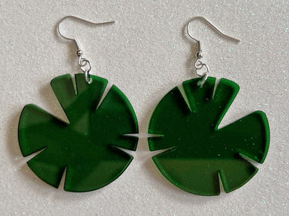 Lily Pad Earrings: Laser Cut Acrylic Green Lily Pads, Simple Outline, Silhouette, Nature, Green Earrings, Plant, Best Gifts for Her/Him/Them