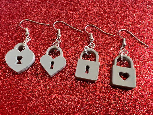 Lock Earrings: Laser Cut Acrylic Locks, Love Locks, Heart Lock, Valentine's Day, Best Gifts for Her/Him/Them