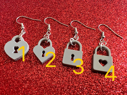 Lock Earrings: Laser Cut Acrylic Locks, Love Locks, Heart Lock, Valentine's Day, Best Gifts for Her/Him/Them