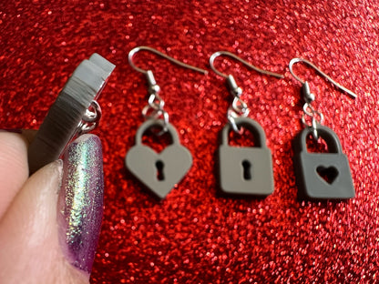 Lock Earrings: Laser Cut Acrylic Locks, Love Locks, Heart Lock, Valentine's Day, Best Gifts for Her/Him/Them