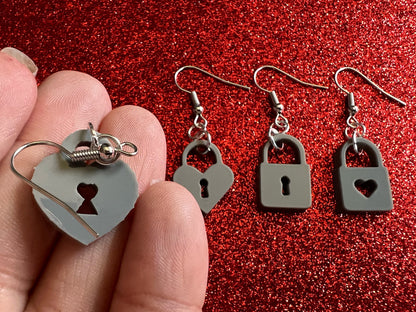 Lock Earrings: Laser Cut Acrylic Locks, Love Locks, Heart Lock, Valentine's Day, Best Gifts for Her/Him/Them