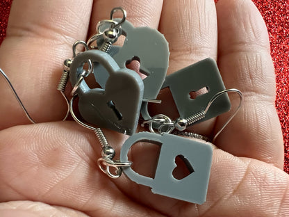 Lock Earrings: Laser Cut Acrylic Locks, Love Locks, Heart Lock, Valentine's Day, Best Gifts for Her/Him/Them