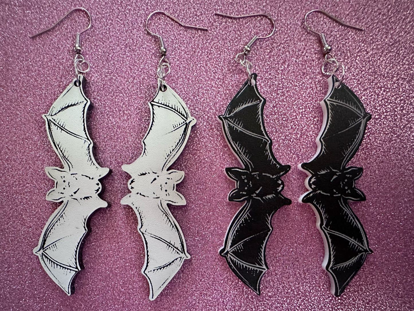 Long Flying Bat Earrings: Laser Cut Acrylic Bats, Halloween, Magic, Spooky, Black Bats, Vamp, Vampire, Best Gifts for Her/Him/Them
