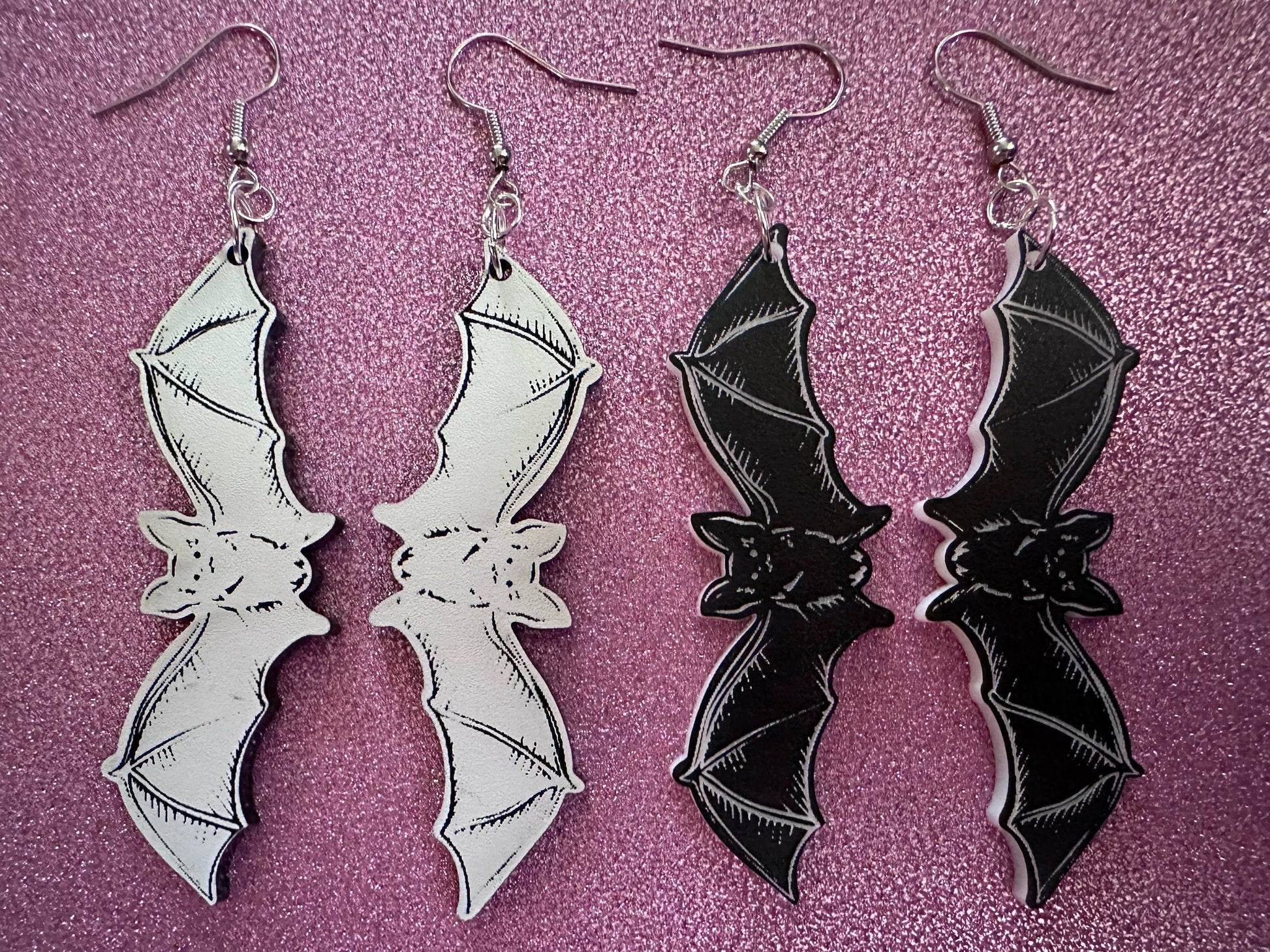 Long Flying Bat Earrings: Laser Cut Acrylic Bats, Halloween, Magic, Spooky, Black Bats, Vamp, Vampire, Best Gifts for Her/Him/Them