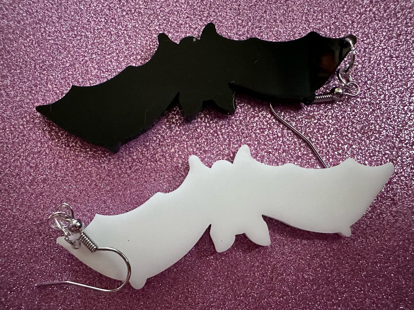 Long Flying Bat Earrings: Laser Cut Acrylic Bats, Halloween, Magic, Spooky, Black Bats, Vamp, Vampire, Best Gifts for Her/Him/Them