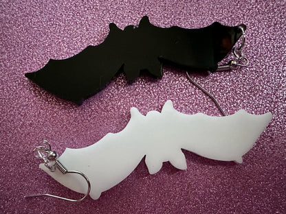 Long Flying Bat Earrings: Laser Cut Acrylic Bats, Halloween, Magic, Spooky, Black Bats, Vamp, Vampire, Best Gifts for Her/Him/Them