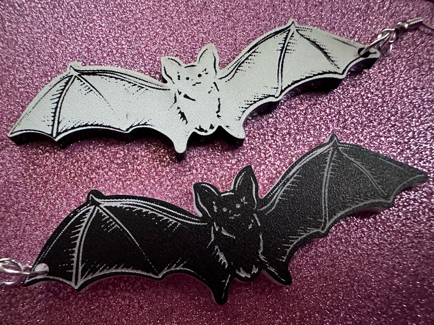 Long Flying Bat Earrings: Laser Cut Acrylic Bats, Halloween, Magic, Spooky, Black Bats, Vamp, Vampire, Best Gifts for Her/Him/Them