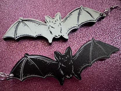 Long Flying Bat Earrings: Laser Cut Acrylic Bats, Halloween, Magic, Spooky, Black Bats, Vamp, Vampire, Best Gifts for Her/Him/Them