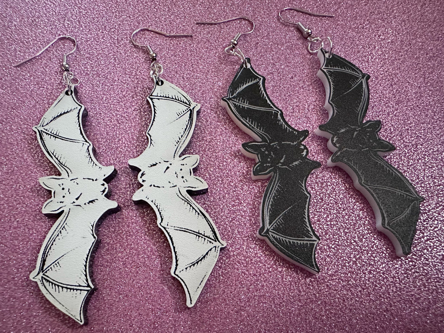 Long Flying Bat Earrings: Laser Cut Acrylic Bats, Halloween, Magic, Spooky, Black Bats, Vamp, Vampire, Best Gifts for Her/Him/Them