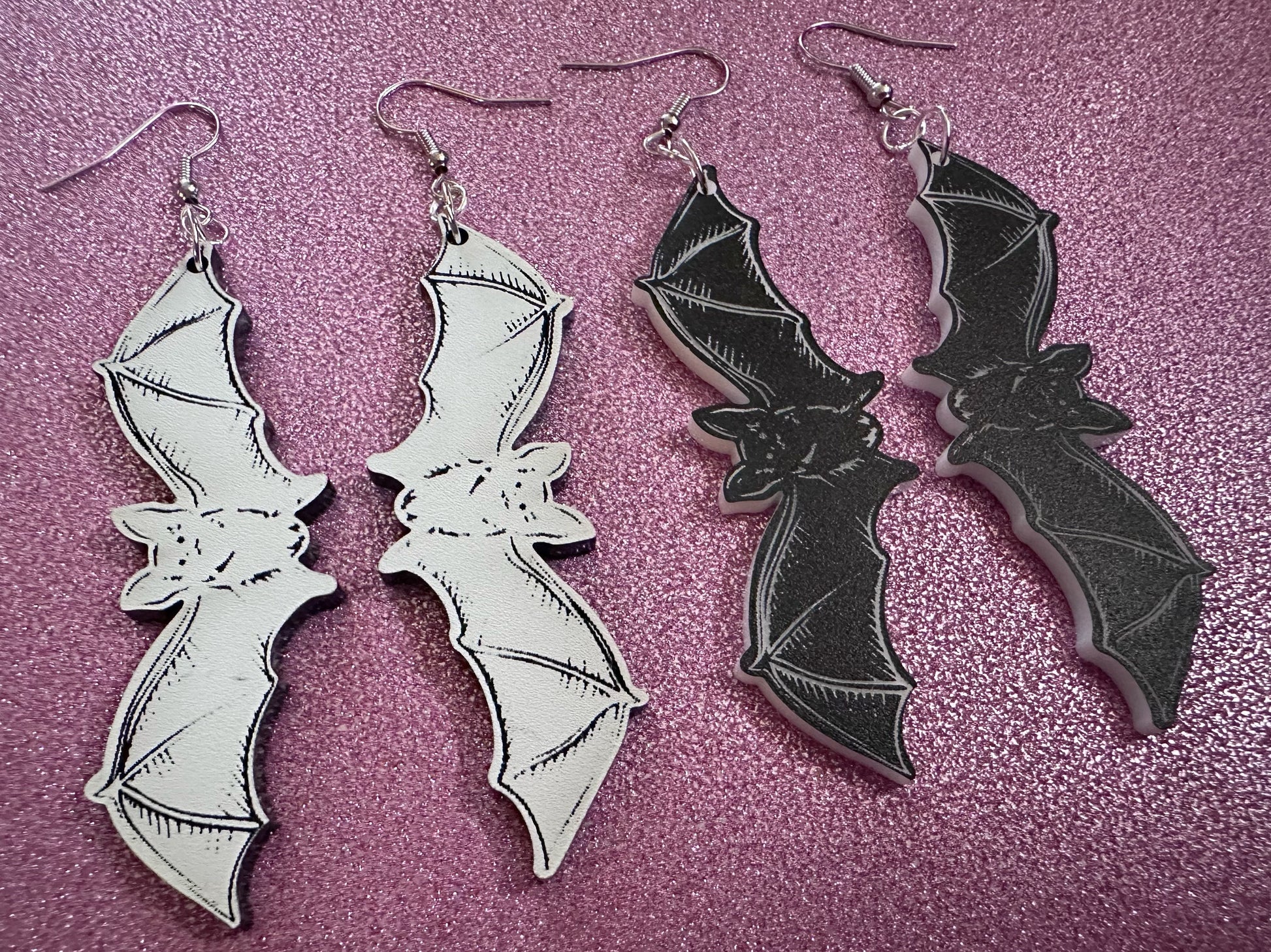 Long Flying Bat Earrings: Laser Cut Acrylic Bats, Halloween, Magic, Spooky, Black Bats, Vamp, Vampire, Best Gifts for Her/Him/Them